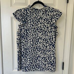 Navy and White Ruffle Sleeve Top